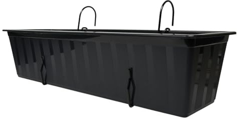 Hanging Balcony Planter Box with Hooks – Long Plastic Flower Pot for Railings & Fences, Weather-Resistant Outdoor Garden & Indoor Use (Anthracite, L60cm x W18cm x H14cm)
