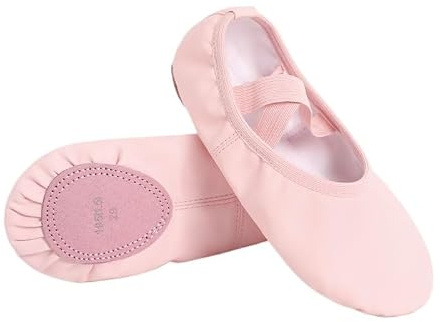 Barnbalettskor for flickor i PU-läder, mjuka, delade sular, professionella dansträningstofflor, halkfria(Light red 2,28)