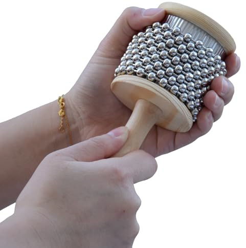 Wooden Cabasa Percussion Instrument with Metal Beaded Chain, Hand Shaker for Band Music Education, 3.5 Inch (2.5inch)