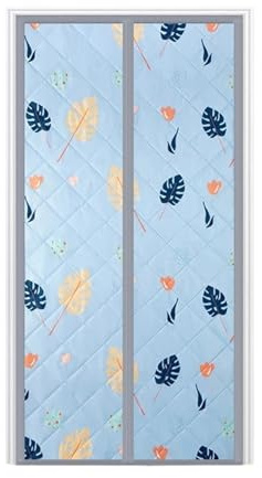 Winter Door Curtain - Waterproof Magnetic Screen Thick Cotton Insulation Self-Closing Fly Door for Home Warm Leaf Design 80cm x 210cm Cold Resistant