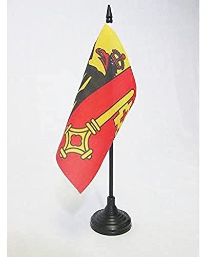 AZ FLAG Drapeau de Table Canton de Genève 15x15 cm Socle Plastique | Usage intérieur Drapeau de bureau finition cousue et bords renforcés avec mât en plastique et socle en plastique