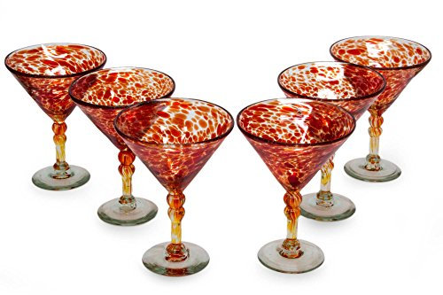 NOVICA 112762 'Crimson Swirl Memoirs' Martini Glasses Set of 6, Red