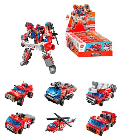 Qman 1416 Trans Collector Feuerwehr Fahrzeuge Blazing Mars Transformer Auto Klemmbaustein-Set für Kinder ab 6 Jahre