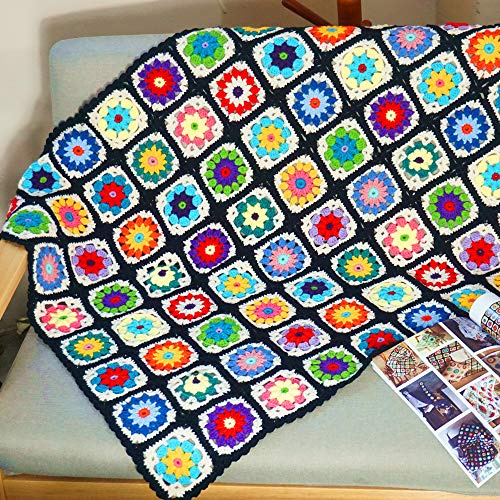 Handmade Crochet Throw Blanket Granny Blanket Sweater Style, Crochet Quilt, Multicolor Boho Travel Accent Decor Throw for Sofa Comforter Couch Bed Recliner Living Room Bedroom Decor 47 x31 (Black)