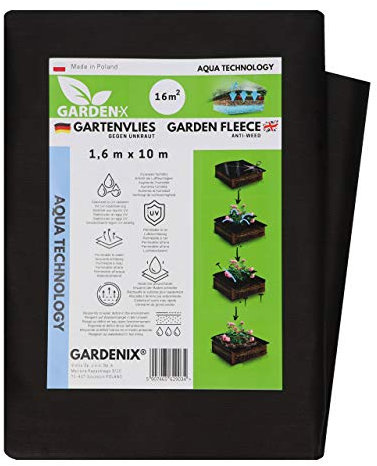 GARDENIX® 16 m² Tessuto Non Tessuto Anti Erbacce con Elevata permeabilità Acqua, Peso 50 g/m², Stabilizzazione UV(1,6m x 10m)