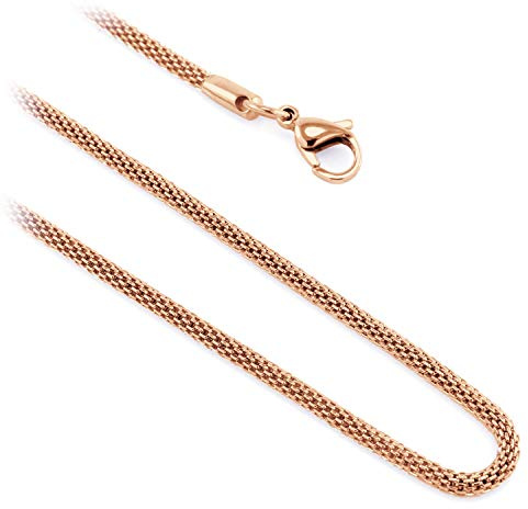 555Jewelry 3.3mm Mesh Necklace, Mesh Chain, Stainless Steel Necklace for Women, Stainless Steel Necklace for Men, Bismark Round Tube Mesh Popcorn Necklace, Rose Gold, 18 Inch