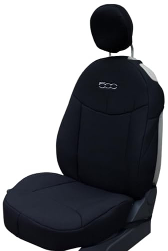 Italfodere - Paar Vordersitzbezüge kompatibel mit Fiat 500 ab 2007 - Gepaarte Baumwolle - Handgefertigt - Elegant und langlebig - Autozubehör - Made in Italy - Schwarz