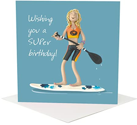 Holy Mackerel Geburtstagskarte mit Paddleboarding, weiblich, eine Erica Sturla 15 cm quadratische Grußkarte für Mutter, Tochter, Enkelin, Nichte, Schwester, Freundin, leere Innenseite für Ihre