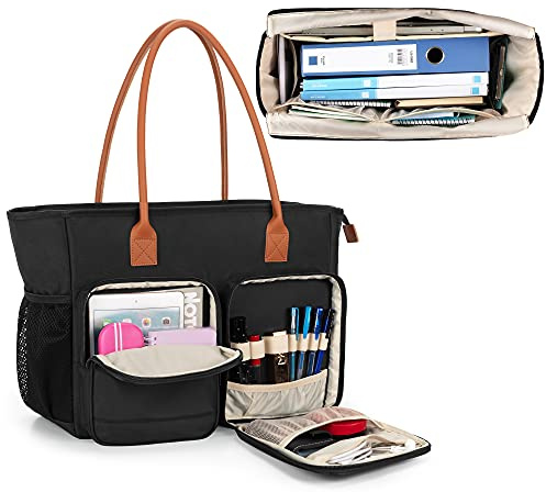 CURMIO Teacher Tote Bag for Women, Work Bag with Laptop Sleeve, Black