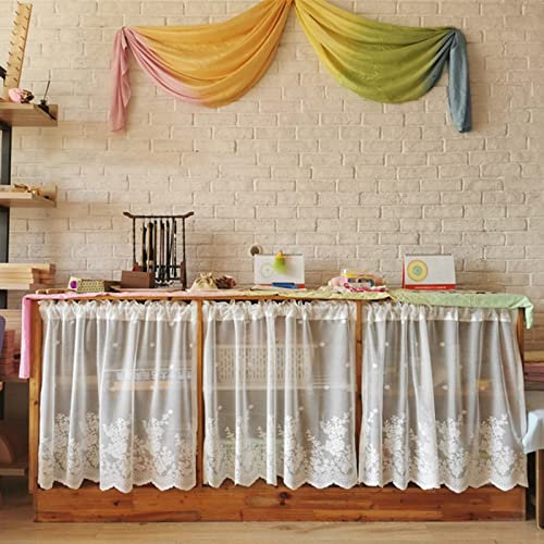 V3VOGUE 1 Stück Scheibengardinen Kurzstores Gardinen Spitze Vintage Vorhänge丨Weiß, B X H, 100x50cm 400x120cm丨Landhausstil Bistrogardinen Kurze Küchenvorhang Türvorhänge