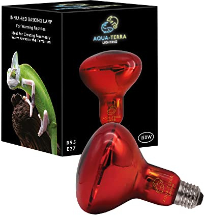 Aqua-Terra Lighting 150w Infrared Basking Heat Lamp for Reptiles, Amphibians and Invertebrates– R95 Spotlight Bulb with E27 Standard Screw Base Suitable for Vivarium Heating