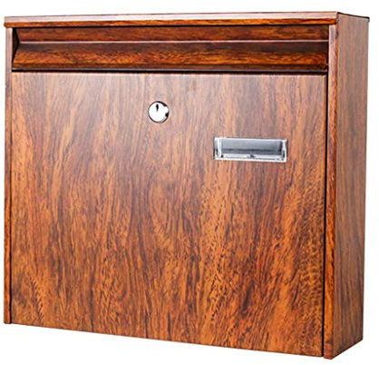 Cassetta postale Cassetta della posta in metallo con venature del legno for esterni, decorazione da appendere alla parete, for villa, for esterni, resistente alla pioggia, for grandi riviste, scatola