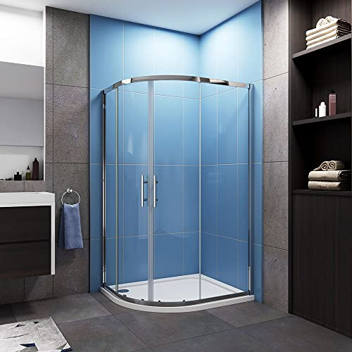 Acezanble 900x760x1900mm Quadrant Shower Enclosure Cubicle with 900x760mm Left Shower Tray Waste