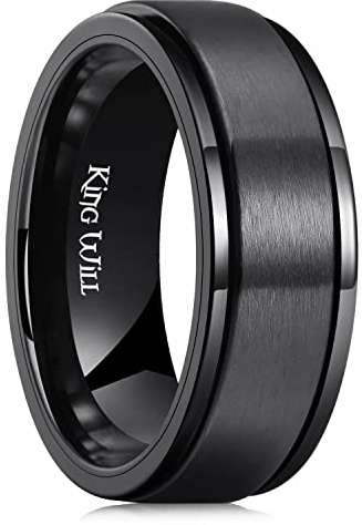 King Will 8mm Spinner Ring für Männer & Frauen - Edelstahl Fidget Angst Ring mit hochglanzpolierter & gebürsteter Oberfläche | Schwarz, Silber, Unisex Schmuck Geschenk