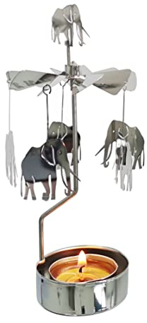 Kingnero Karussell-Kerzenhalter Rotierend Metall Klein für Weihnachten (Elefant)