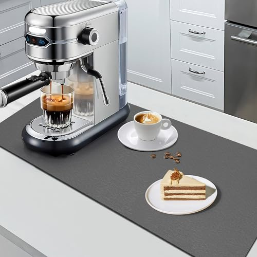 SOSMAR Abtropfmatte Geschirr Kaffeemaschine Unterlage (60 x 30cm, Dunkelgrau), Saugfähige Spül Abtropfmatte/ Trocknungsmatte/ Dish Drying Mat/ Rutschfeste Matte für Küche, Spüle und Bad
