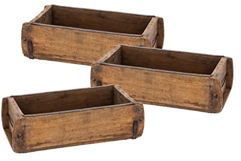 Spetebo Lot de 3 caisses en bois en forme de brique avec ferrures en métal - 30 x 15 cm - Boîte décorative vintage en bois recyclé - Polyvalente