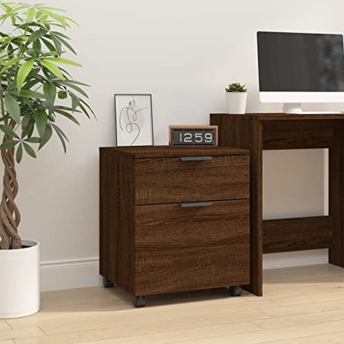 INLIFE Mobiler Aktenschrank mit Rollen Braun Eichen-Optik 45x38x54 cm,Braun,14.6KG