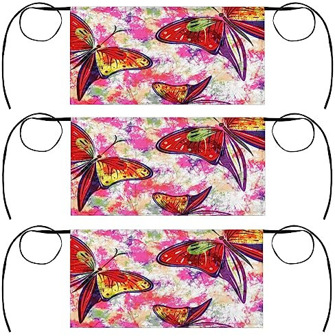 Mularoka 3er-Pack Server-Schürze mit 3 Taschen – Kellnerschürze, Kellnerschürze, Taille, Halbschürze für Damen und Herren, Küche, Restaurant, Retro Schmetterling Malerei, 23.6x12 in