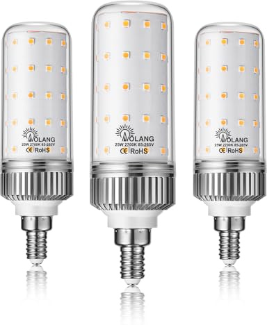 Aolang E12 LED Bulbs,25W LED Candelabra Bulbs,200 Watt Equivalent, Warm White 2700K Chandelier Bulbs, E12 Base Ceiling Fan Light Bulbs, 85V-265V, 2500Lumen Corn Bulbs, Non-Dimmable (3 Pack)
