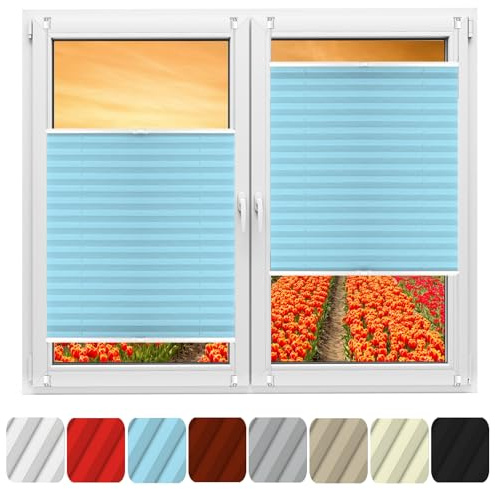Stores Store Plissé sur Mesure 55 x 140 cm sur Mesure pour Toutes Les fenêtres intérieures, Thermique Volet Roulant Ouverture à Double Sens pour Fenêtres Et Portes, Bleu
