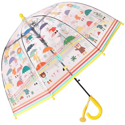 Chesoon Kinder Regenschirm Klare Kuppel für Jungen und Mädchen mit leicht zu greifendem Griff Abgerundete Regenschirm-Perlen