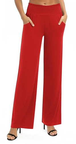 Mujeres Casual Sólido Suelto Anchas Pierna Palazzo Pantalones Elástico Cintura Yoga Pantalones con Bolsillos