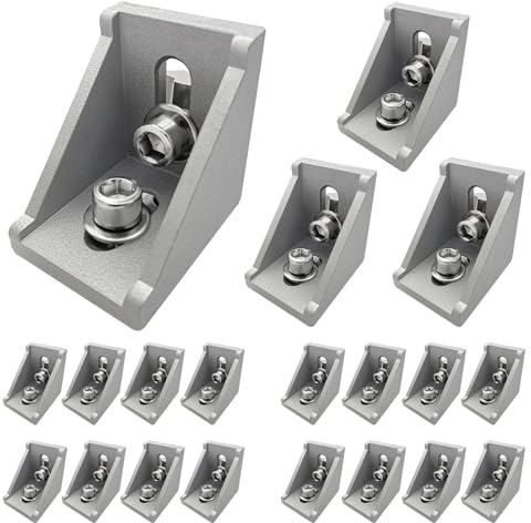 Aluprofil Winkelverbinder 40x40, 20 Stück Stabile 90 Grad Eckverbinder | Aluprofil Winkel Befestigungsmaterial für Strebenprofil, Montageprofil, DIY-Projekt