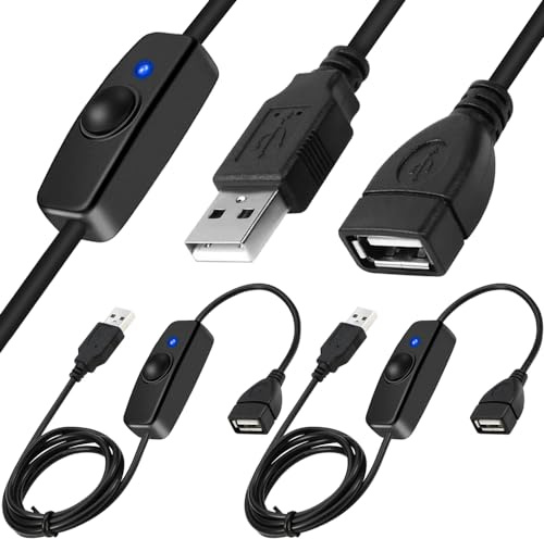 Xiatiaosann Cavo Prolunga USB con Pulsante On/Off, Cavo di Ricarica Maschio a Femmina per PC, TV, Auto, Ventola, Strisce LED, Ecc. (Confezione da 2)