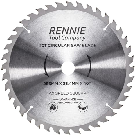 Rennie Tool 255mm x 40T x 25.4mm Bore TCT Circular Saw Blade | Fits Evolution Saws & Evolution Rage Saws. 10 (10 inch) / 255mm Wood Saw Blade 25.4mm / 1 (1 Inch) Bore 40 Teeth.
