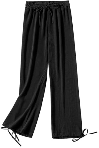 Jamron Donna Taglie Forti Pantaloni a Vita Alta a Gamba Larga Pantaloni Casual Larghi Elasticizzati con Coulisse Nero 3XL