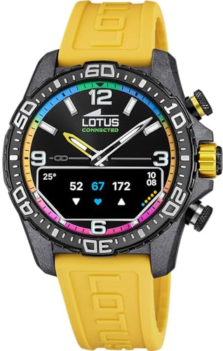 Lotus Intelligente Hybrid Herren Uhr Connected D Kautschuk Gelb - Intelligente Analog Uhr 20000/8 - Musiksteuerung, Schrittzähler, Benachrichtigungen und Anrufablehnung - Bis zu 10 Tage Akkulaufzeit