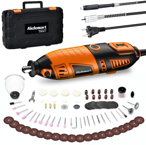 Akdomart Utensile Multifunzione, 200W Mini Trapano Elettrico, Utensile Rotante Multifunzione con 135 Accessori, 6 Velocità Regolabili, 8000-35000 giri/min, per incidere, forare, tagliare, smerigliare