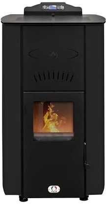 STUFE A PELLET ITALIA Asia Pulizia Automatica 24 KW - Stufa a Pellet Idro per Riscaldamento e Acqua Calda Efficienza 92% Scalda 180m² Autonomia 22H Programmabile 5 Potenze Garanzia 24 Mesi Nero