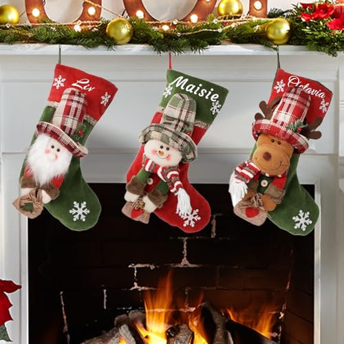 Medias de Navidad Personalizadas,Medias de Navidad Con Nombre Personalizado Para Miembros de La Familia,Adornos de Navidad En 3D,Adornos Festivos,Adornos Clásicos Para La Chimenea (calcetín)