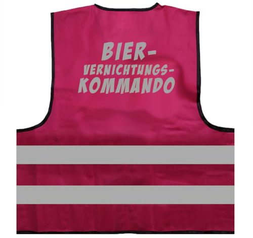 Bier Vernichtungskommando Saufen Warnweste BZW. Signalweste mit reflektierendem Aufdruck - Größe S/M, Magenta