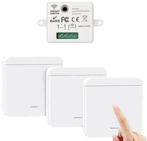 KBIBCK Interruttore Senza Fili,Interruttore Della Luce, Interruttore Wireless, Interruttore di Sicurezza Trasmettitore RF e Controller Ricevitore 10a, Portata Fino a 50 M (3)