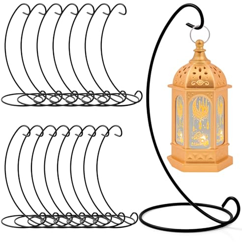 YFNVH 16 Pcs Ornament Display Stands, 23 cm Black Iron Hanging Hook Holders | Stable Round-Base Holders for Glass Globes, Air Plants, Terrariums, Witch Balls, Baubles, Home Decor and Craft Fairs