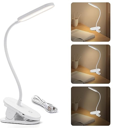 Aigostar LED Leselampe Bett 2pcs， Dimmbarem Klemmlampe mit 360° Verstellbarem Flexiblem Arm， Leselampe mit Wiederaufladbare Akku， 3 Helligkeitsmodi und 4000K Augenschutz Farben