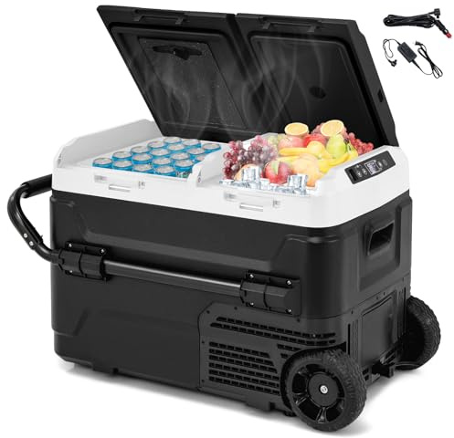 RELAX4LIFE 2 in1 Kühlbox zum Kühlen und Warmhalten, -20℃~20℃, Auto-Kühlschrank mit Rädern & Doppelzone, Mini-Kühlschrank 40 L, elektrische Gefrierbox mit ECO & MAX Modus, Warmhaltebox für Camping