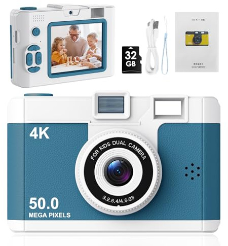 50.0 Mega Pixels Kids Camera for 5-13 Year Old Girls Boys with WiFi,MP3,Video Recording,Children Digital Selfie Video Camcorder 1080P Dual Lens 2.4 Inch HD,32G TF Card (Green)