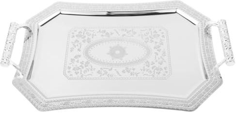 Plateau Style Vintage Élégant de Service à Deux Anses, Européen | Plastique et Acier Inoxydable, Argenté, pour Desserts, Cupcakes et Fruits, Maison ou Table de Fête Style Aléatoire