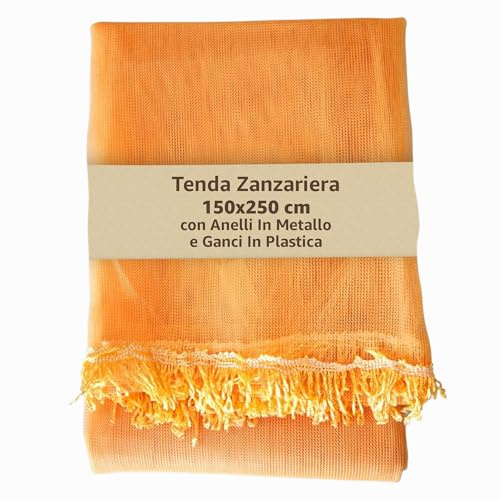 SONIT – Zanzariera Finestra Arancio 150x250cm con Gancetti e Anelli, Rete Antizanzare per Porta Finestra con Frange, Installazione Senza Attrezzi, Protezione Insetti per Casa e Balcone