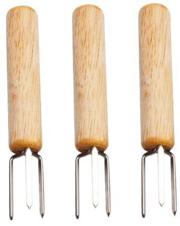 Milisten 3stücke Teiliges Maisgabel Edelstahl Und Holzgriff Bbq Corn Forks Mit Stabilem Hitzeschützenden Spieß Für Küche Grill Vielseitig Für Mais Fleisch Obst Und Snacks Geeignet