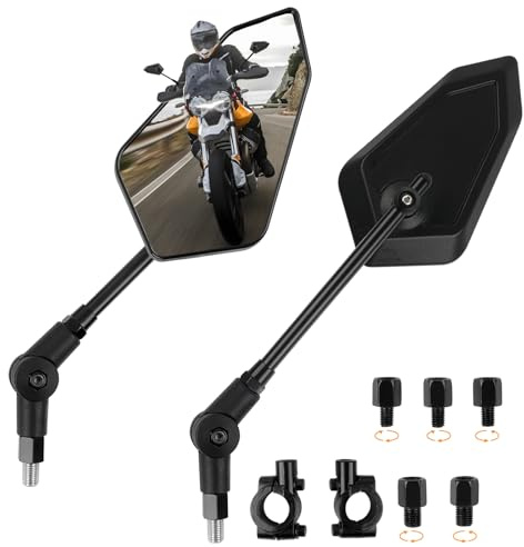 DREAMIZER Rétroviseurs de Moto Universels M8/M10, Retroviseur moto embout de Guidon 7/8 22mm avec Support, Compatibles avec Suzuki Aprilia Kawasaki ATV Scooter Dirt-Bike Moped E-bike Roller