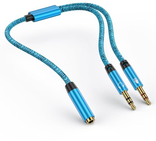Headphone Mic Splitter Adapter for PC,3.5mm Female to 2 Daul Microphone Jack Audio Y Splitter 2 Way Adapter Cable Headset Splitters Aux Dongle for Phone,Laptop,PC,Gaming Headset,Speaker,Mic,Earphone