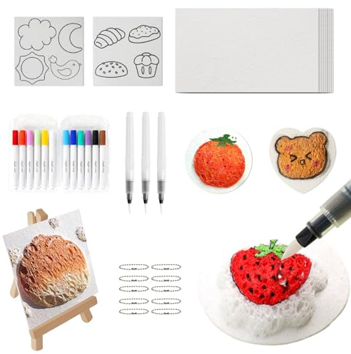 Sweetone Magic Puffy Paint, 3D Magic Foam Texture Painting Kit, incluye 22 piezas de papel de textura, DIY Puffy Texture Paper con 12 lápices de colores, Regalos Niña 4 5 6 7 8 9 10 Años