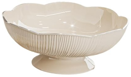 Dickly Frutero, Cuenco Decorativo para encimera de Cocina, Cuencos de Pedestal para Mesa de Comedor, Aperitivos, Blanco Crema