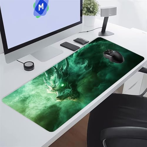 Tappetino Mouse XXL Gaming 1200x600x2 mm Drago Verde Fumo Tappetino per Mouse Grande Cuscinetto per Tastiera Grande da Scrivania Gaming Mousepad Lavabile per Ufficio e casa