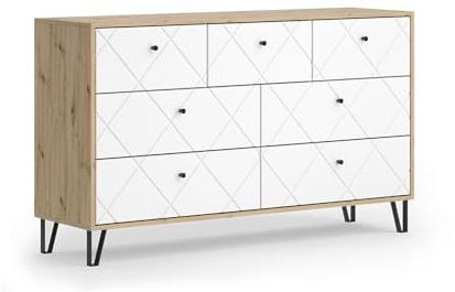 Vicco Kommode Nizza, Artisan-Eiche, 140.2 x 82.6 cm | mit 7 Schubladen, zur Nutzung als Ablagefläche neben dem Bett